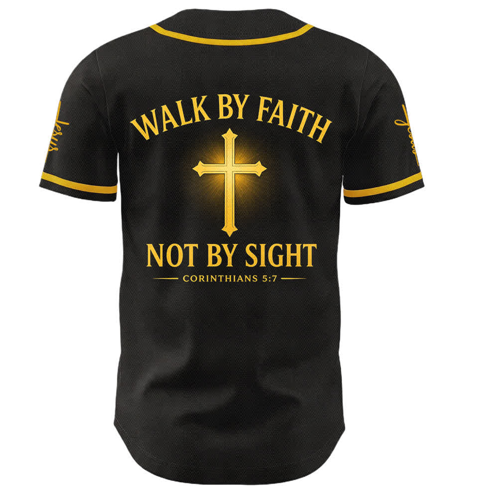 Camiseta de béisbol unisex con la cruz de Jesús de Christianartworkshop: Camina por fe, no por vista. - image 2