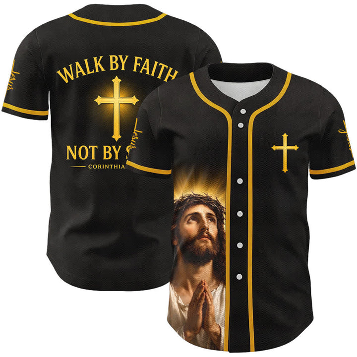 Camiseta de béisbol unisex con la cruz de Jesús de Christianartworkshop: Camina por fe, no por vista. - Camina por fe, no por vista. - 5XL - image 0