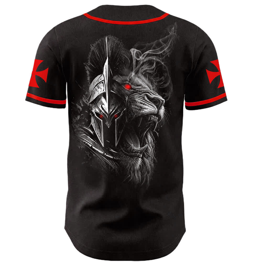 Christianartworkshop Camiseta de béisbol unisex con el león guerrero espartano de Jesús, 3 clavos y 1 cruz. - image 1