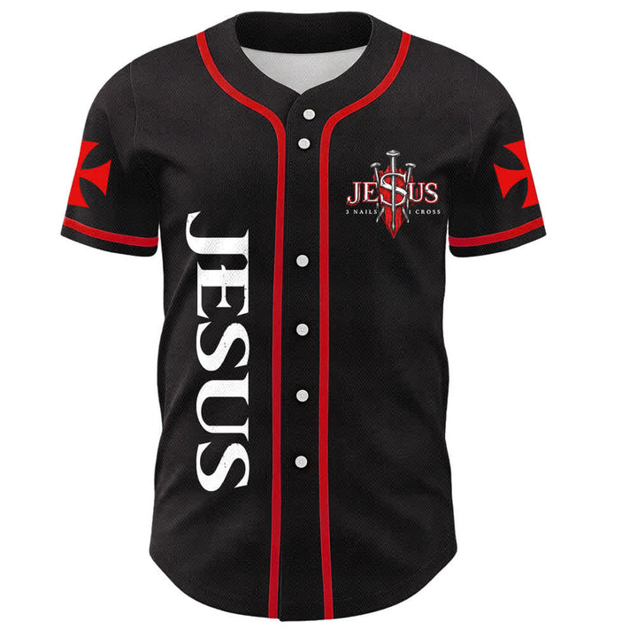Camiseta de béisbol unisex con la imagen de Jesús, el león de Judá, con 3 clavos y 1 cruz, de Christianartworkshop. - image 1