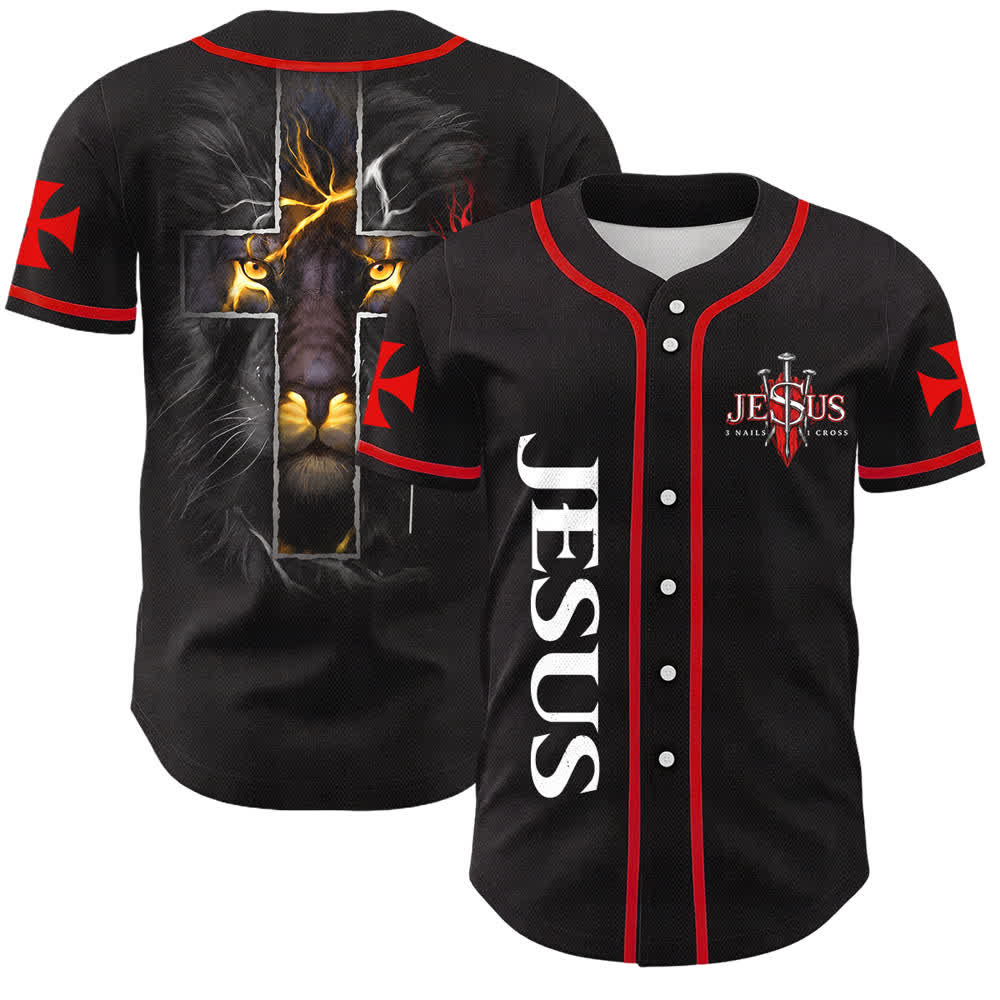 Christianartworkshop Camiseta de béisbol unisex con la imagen de Jesús, el León de Judá, con 3 clavos y 1 cruz. - Jesús, el león de Judá - 5XL - image 0