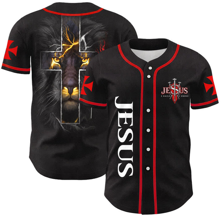 Camiseta de béisbol unisex con la imagen de Jesús, el león de Judá, con 3 clavos y 1 cruz, de Christianartworkshop. - Jesús, el león de Judá - 5XL - image 0