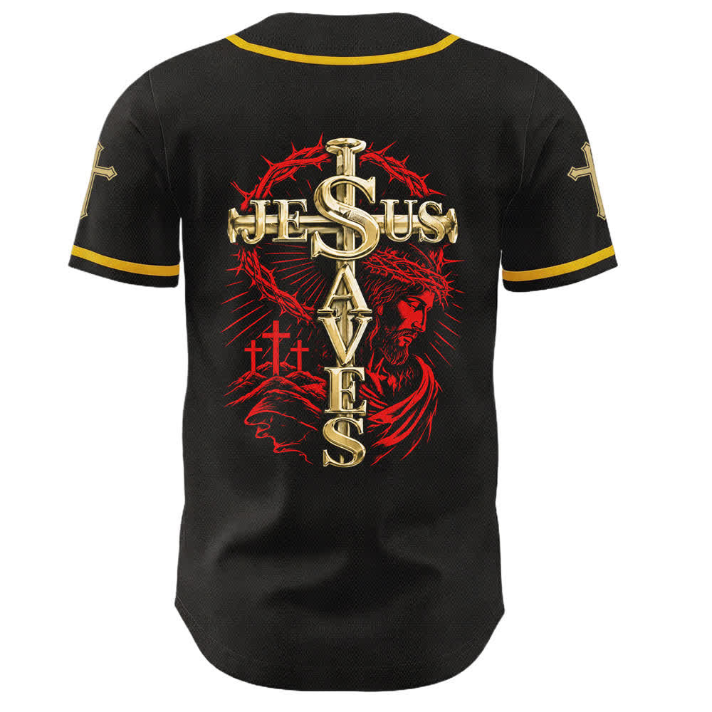 Christianartworkshop Camiseta de béisbol unisex con cruz de espinas "Fe sobre el miedo: Jesús salva" - image 1