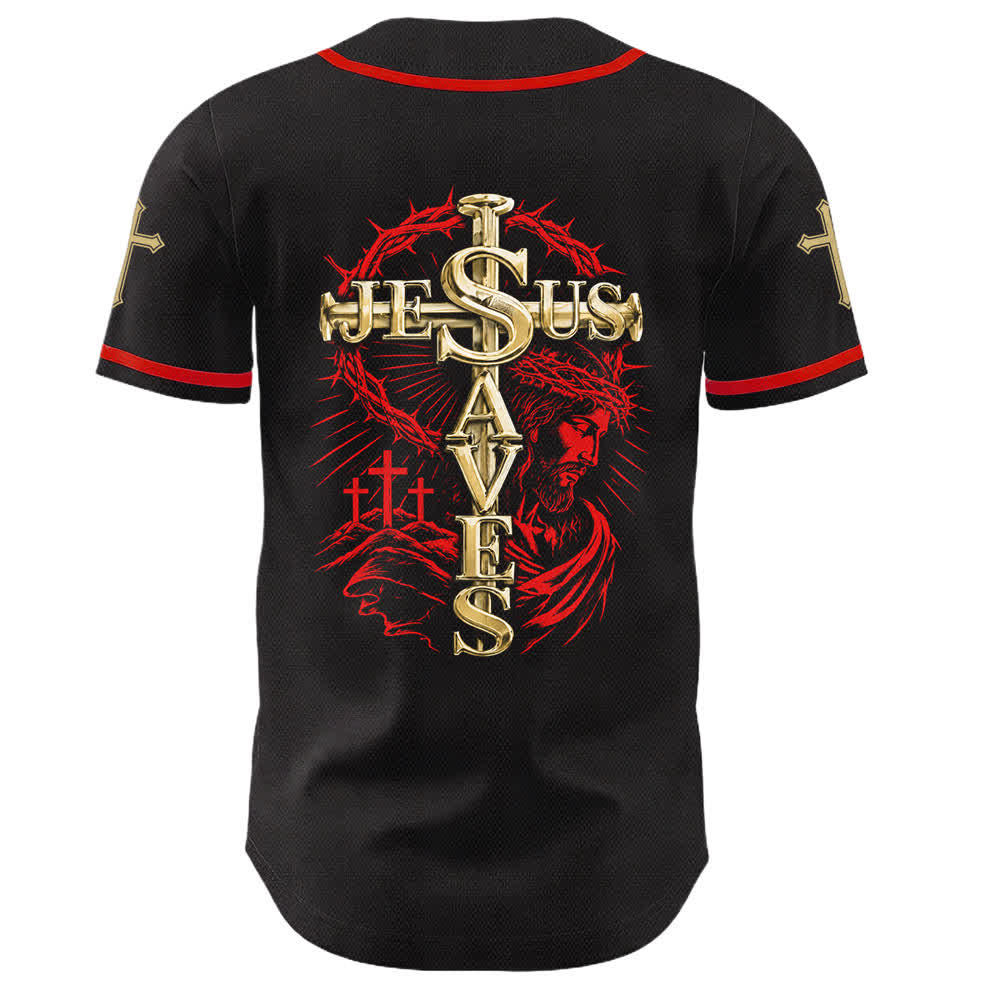 Christianartworkshop Camiseta de béisbol unisex con cruz de espinas "Fe sobre el miedo: Jesús salva" - image 4