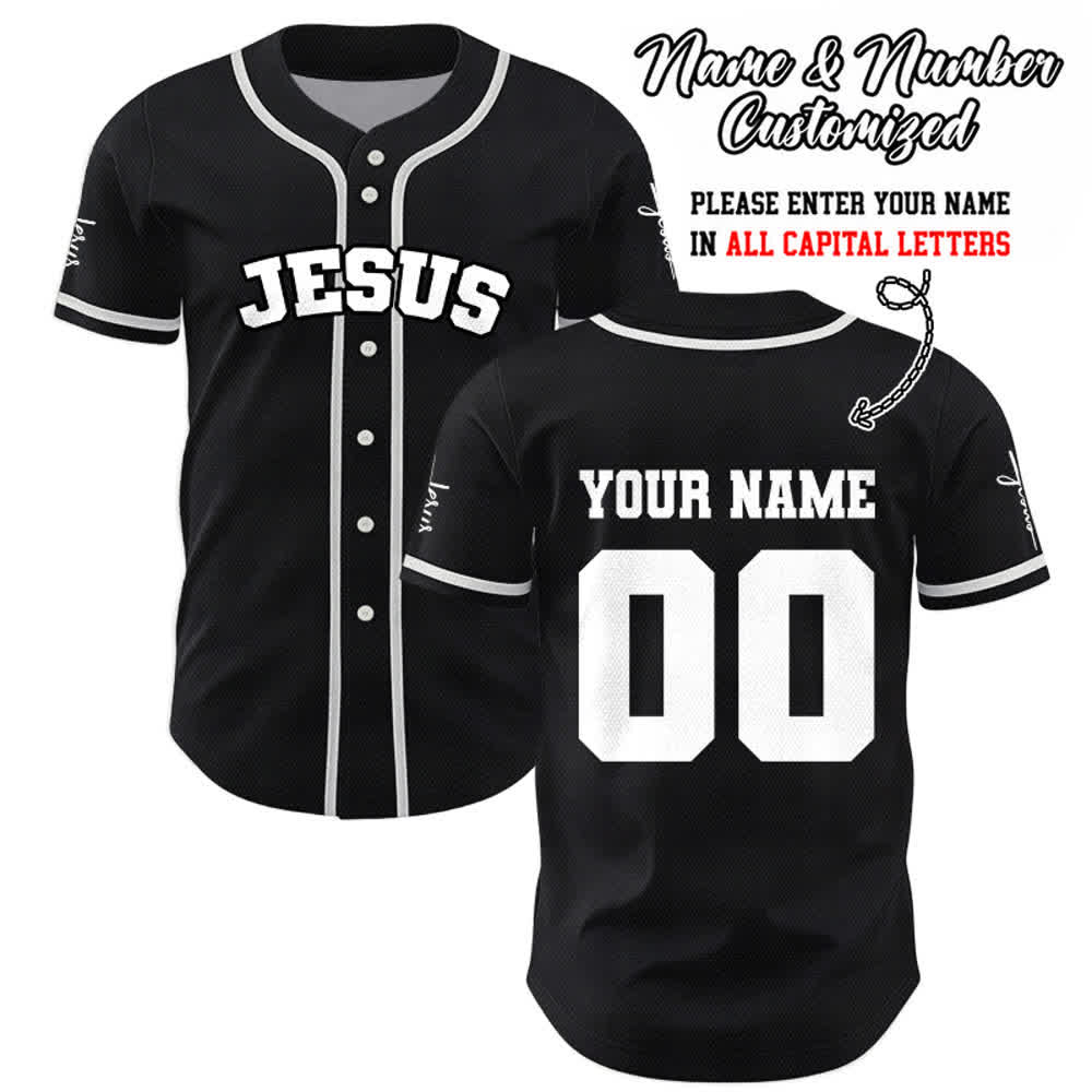 Christianartworkshop Camiseta de béisbol unisex personalizada con diseño clásico de Jesús. - Negro - 5XL - Nombre y número personalizados - image 0