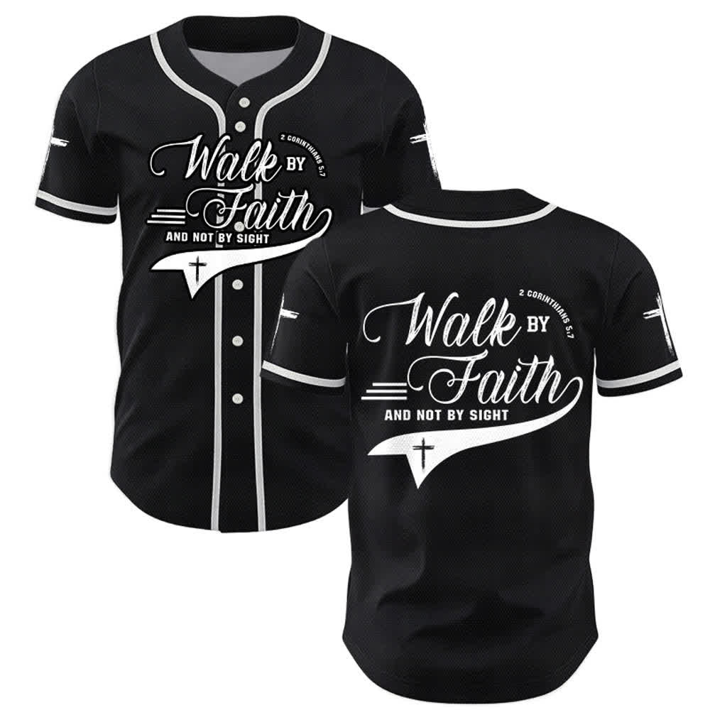 Christianartworkshop 2 Corintios 5:7 “Andad por fe y no por vista” Camiseta de béisbol con la frase de la cruz - Negro - 5XL - image 14