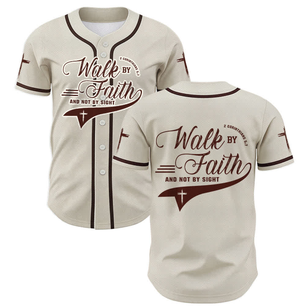 Christianartworkshop 2 Corintios 5:7 “Andad por fe y no por vista” Camiseta de béisbol con la frase de la cruz - Albaricoque - 5XL - image 21