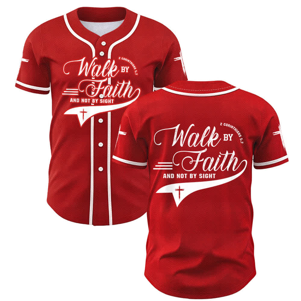 Christianartworkshop 2 Corintios 5:7 “Andad por fe y no por vista” Camiseta de béisbol con la frase de la cruz - Rojo - 5XL - image 28