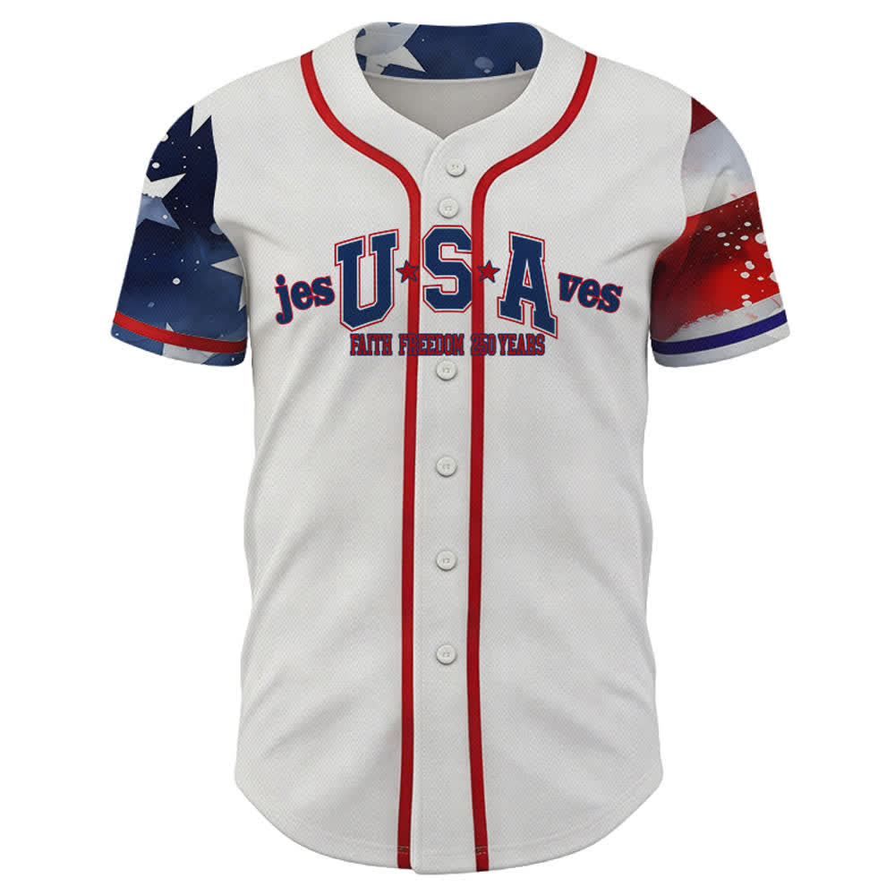 Christianartworkshop Camiseta de béisbol personalizada con el lema "Jesús salva a EE. UU." y el lema "Fe y libertad patrióticas". - image 1