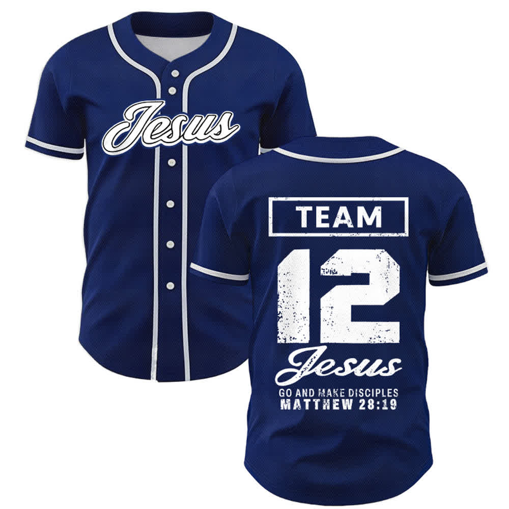 Christianartworkshop Camiseta de béisbol unisex del equipo Jesús Mateo 28:19 Id y haced discípulos - Azul marino - 5XL - image 0