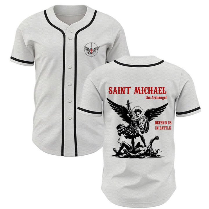 Christianartworkshop Camiseta de béisbol unisex "San Miguel Arcángel Defiéndenos" - Blanco - 5XL - image 0