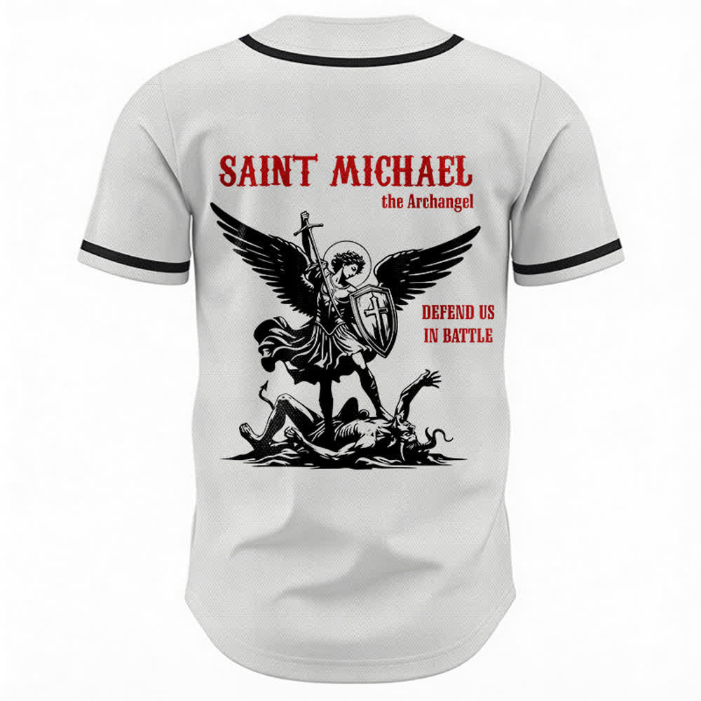 Christianartworkshop Camiseta de béisbol unisex "San Miguel Arcángel Defiéndenos" - image 1