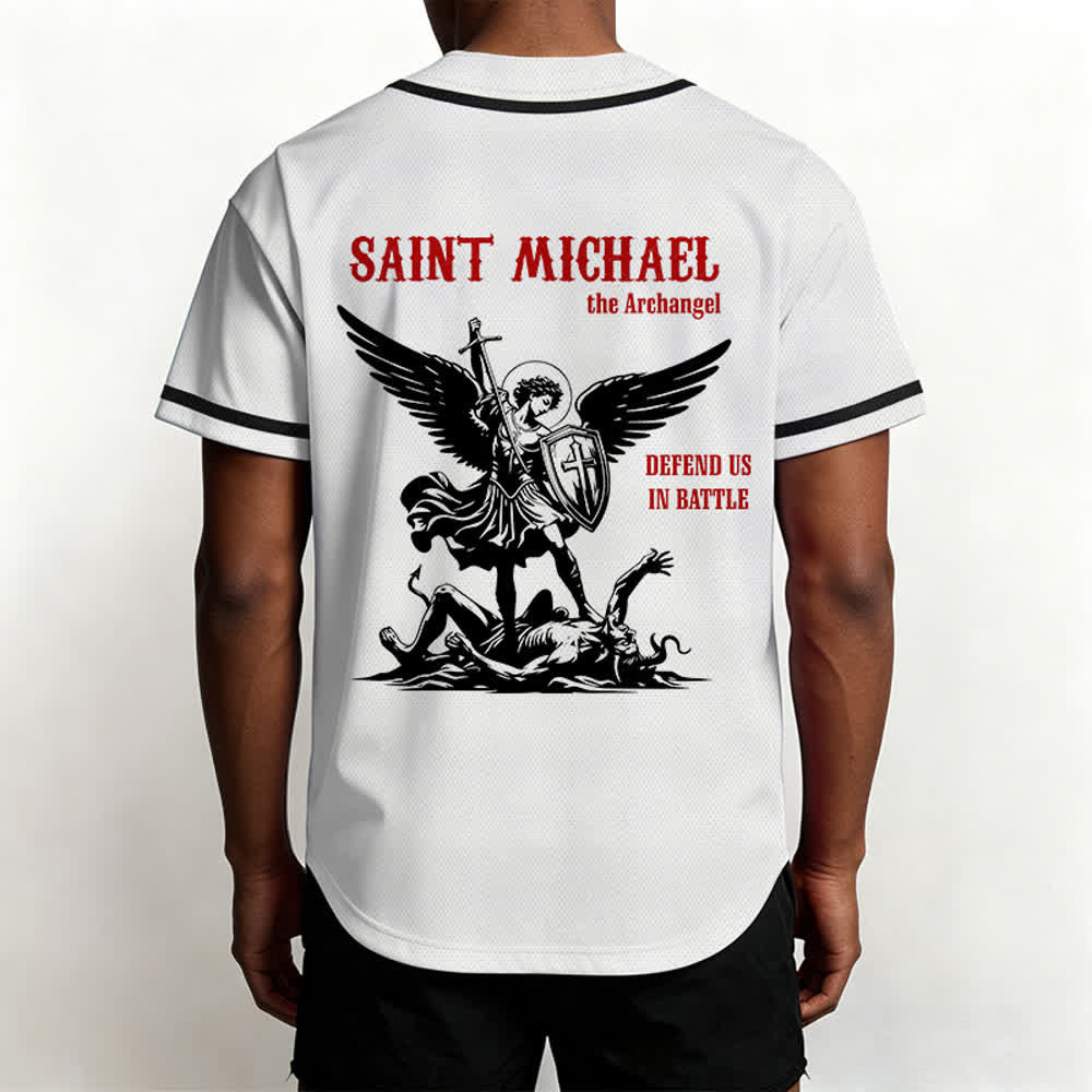 Christianartworkshop Camiseta de béisbol unisex "San Miguel Arcángel Defiéndenos" - image 5