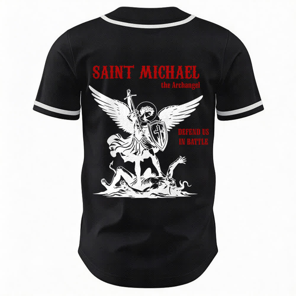 Christianartworkshop Camiseta de béisbol unisex "San Miguel Arcángel Defiéndenos" - image 8