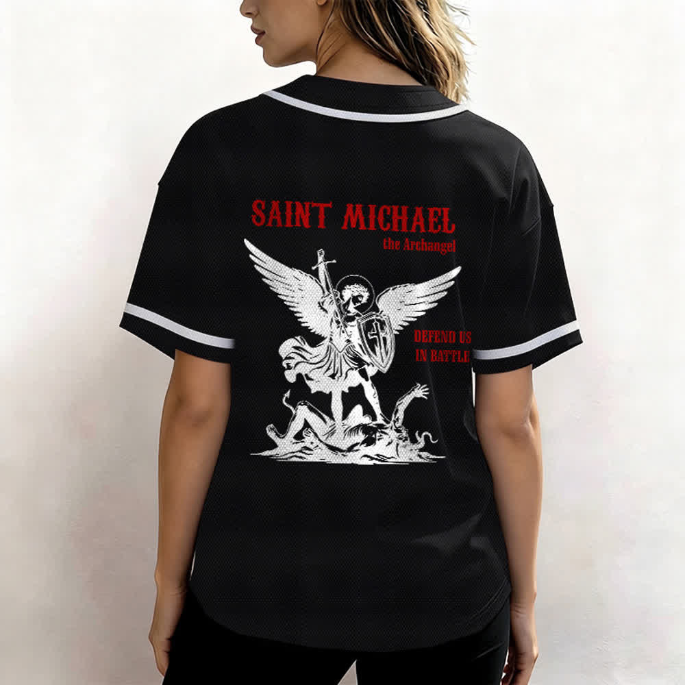Christianartworkshop Camiseta de béisbol unisex "San Miguel Arcángel Defiéndenos" - image 12