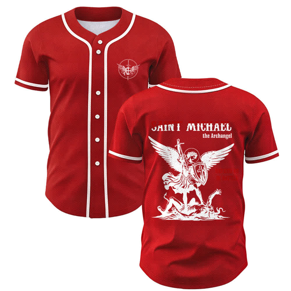 Christianartworkshop Camiseta de béisbol unisex "San Miguel Arcángel Defiéndenos" - Rojo - 5XL - image 14