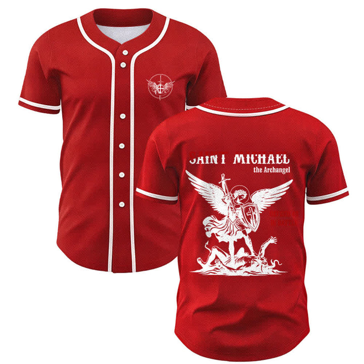 Christianartworkshop Camiseta de béisbol unisex "San Miguel Arcángel Defiéndenos" - Rojo - 5XL - image 14