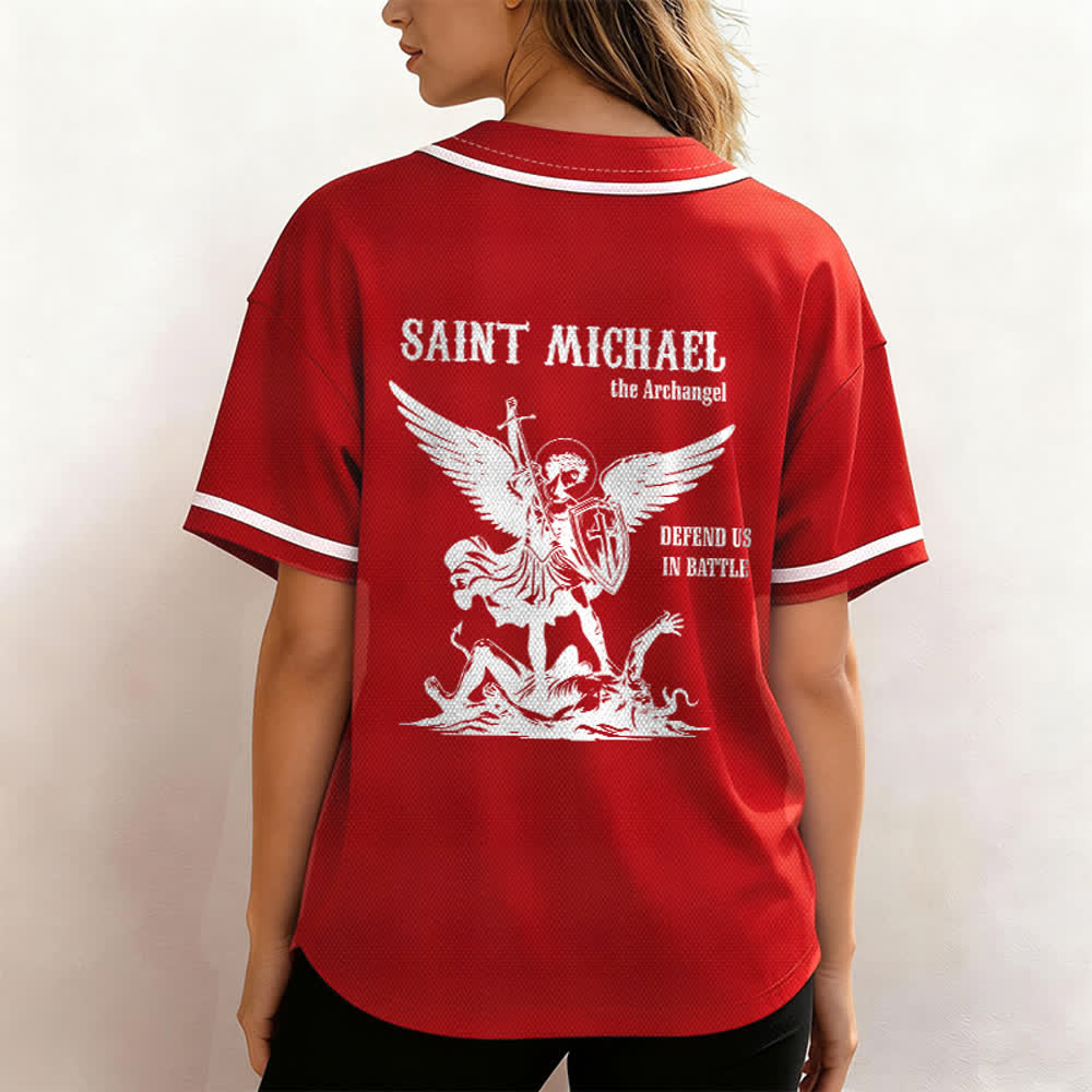 Christianartworkshop Camiseta de béisbol unisex "San Miguel Arcángel Defiéndenos" - image 17