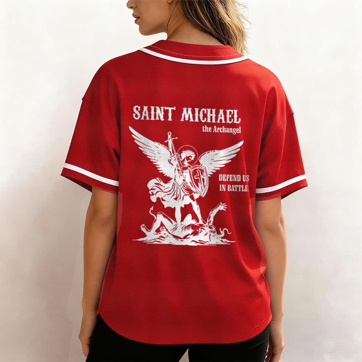 Christianartworkshop Camiseta de béisbol unisex "San Miguel Arcángel Defiéndenos" - image 17