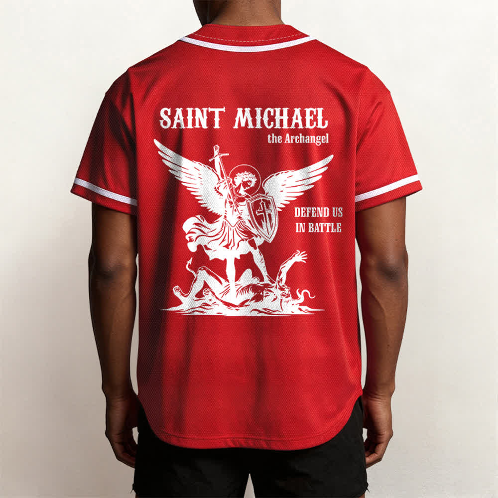 Christianartworkshop Camiseta de béisbol unisex "San Miguel Arcángel Defiéndenos" - image 19