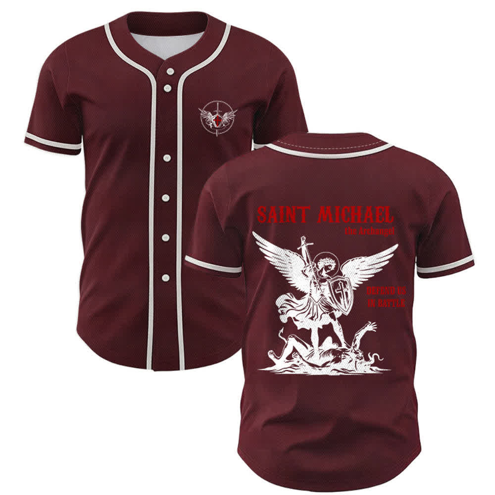 Christianartworkshop Camiseta de béisbol unisex "San Miguel Arcángel Defiéndenos" - Vino - 5XL - image 21