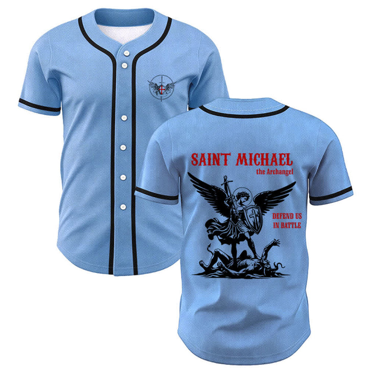 Christianartworkshop Camiseta de béisbol unisex "San Miguel Arcángel Defiéndenos" - Azul - 5XL - image 28