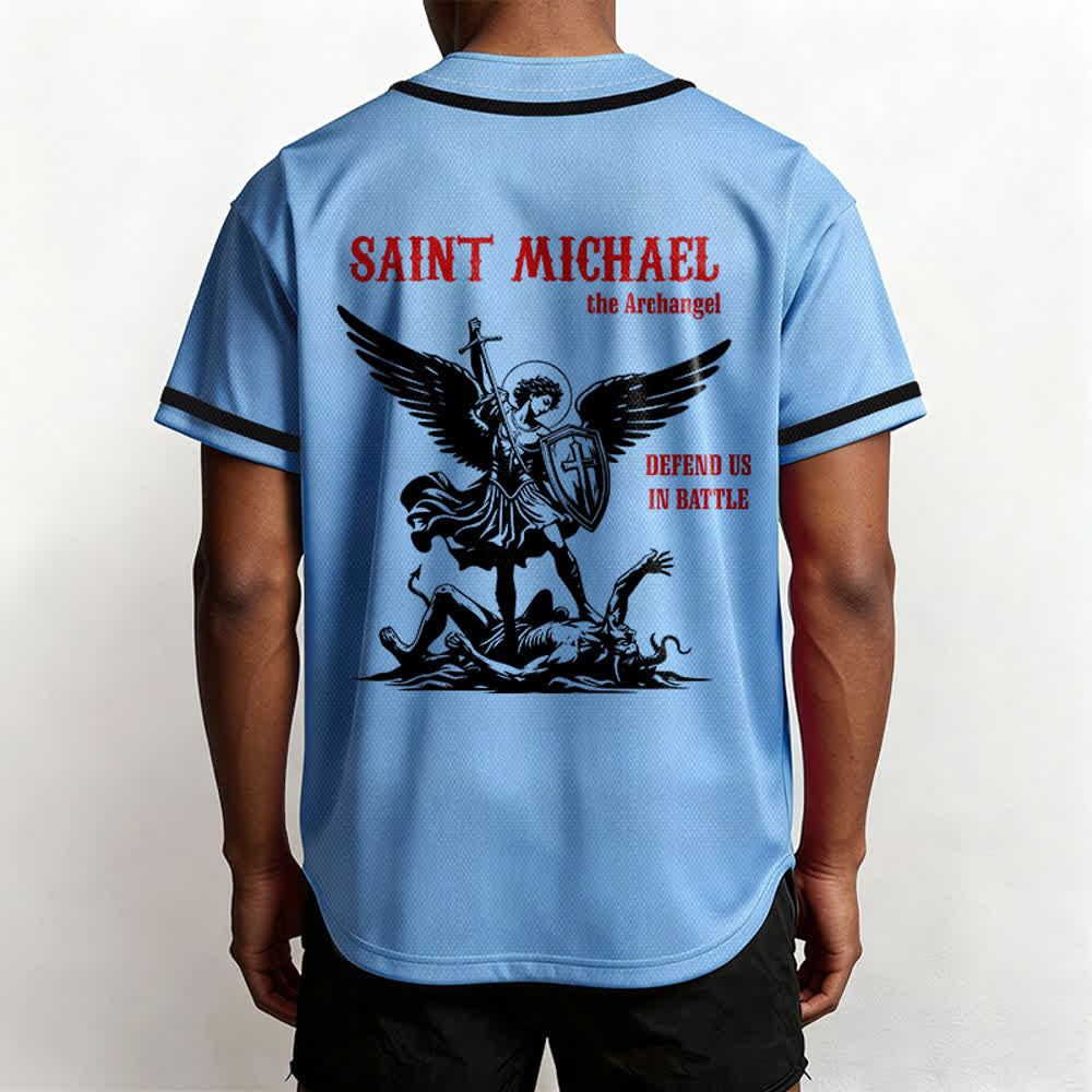 Christianartworkshop Camiseta de béisbol unisex "San Miguel Arcángel Defiéndenos" - image 33