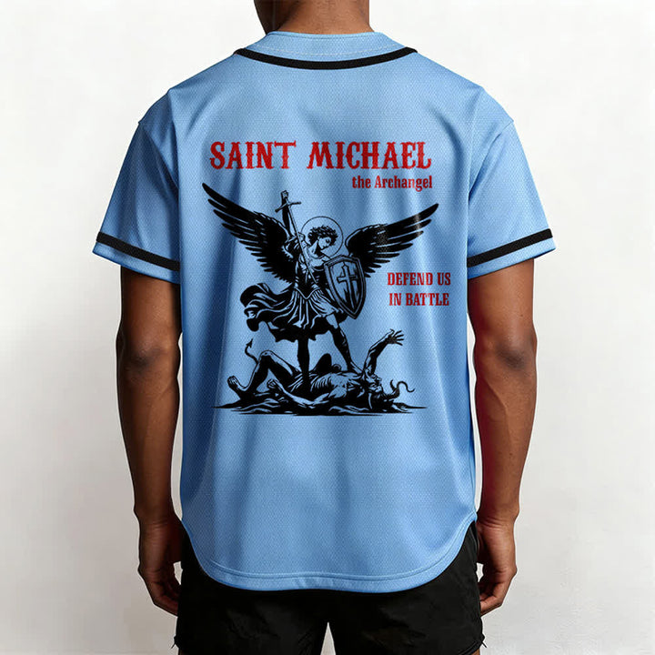 Christianartworkshop Camiseta de béisbol unisex "San Miguel Arcángel Defiéndenos" - image 33