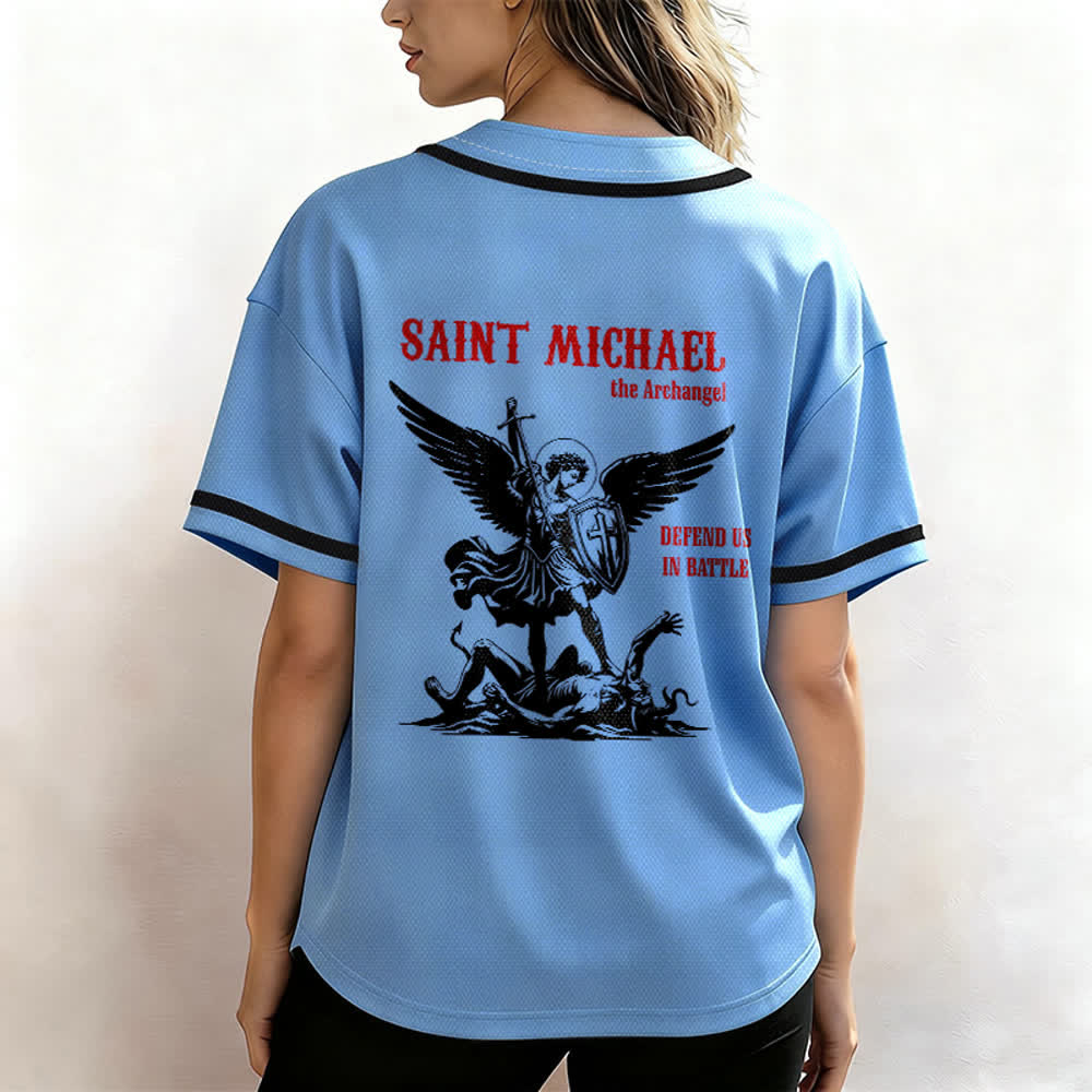 Christianartworkshop Camiseta de béisbol unisex "San Miguel Arcángel Defiéndenos" - image 31