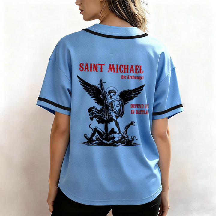 Christianartworkshop Camiseta de béisbol unisex "San Miguel Arcángel Defiéndenos" - image 31