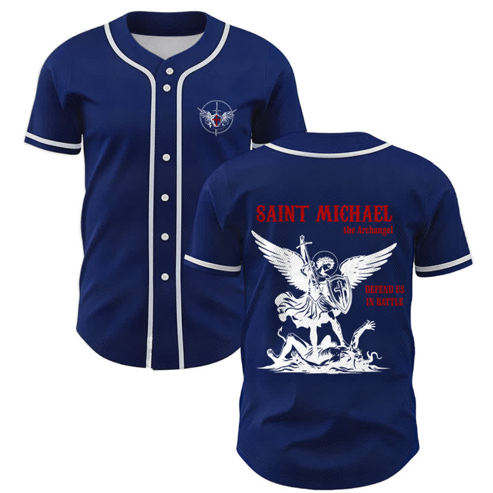 Christianartworkshop Camiseta de béisbol unisex "San Miguel Arcángel Defiéndenos" - Azul marino - 5XL - image 35