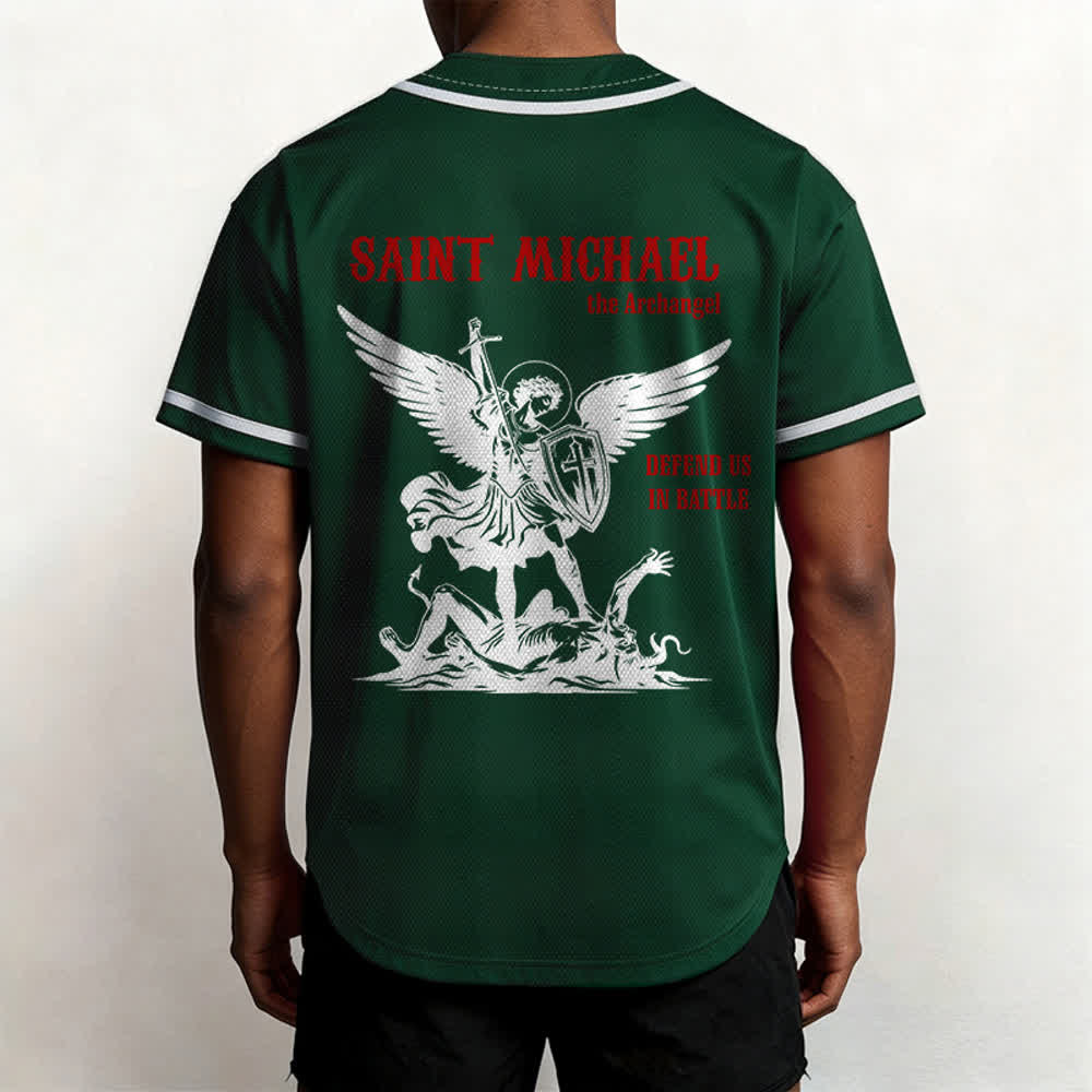 Christianartworkshop Camiseta de béisbol unisex "San Miguel Arcángel Defiéndenos" - image 47