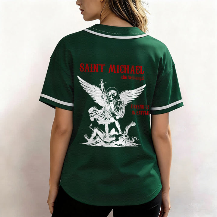 Christianartworkshop Camiseta de béisbol unisex "San Miguel Arcángel Defiéndenos" - image 45