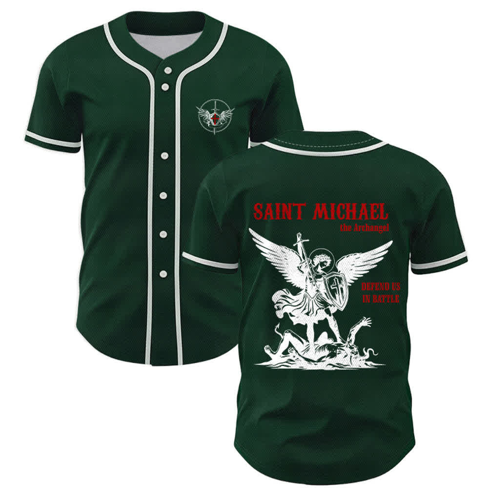 Christianartworkshop Camiseta de béisbol unisex "San Miguel Arcángel Defiéndenos" - Verde - 5XL - image 42