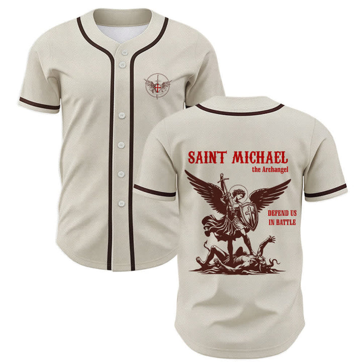 Christianartworkshop Camiseta de béisbol unisex "San Miguel Arcángel Defiéndenos" - Albaricoque - 5XL - image 49