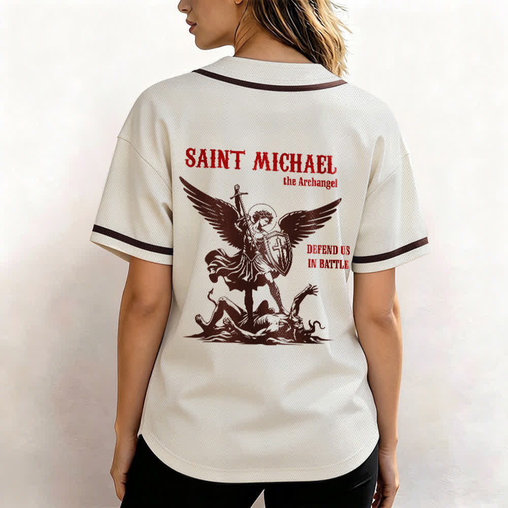 Christianartworkshop Camiseta de béisbol unisex "San Miguel Arcángel Defiéndenos" - image 52