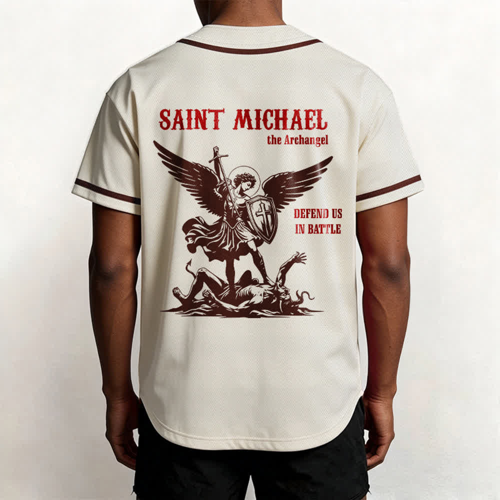 Christianartworkshop Camiseta de béisbol unisex "San Miguel Arcángel Defiéndenos" - image 54
