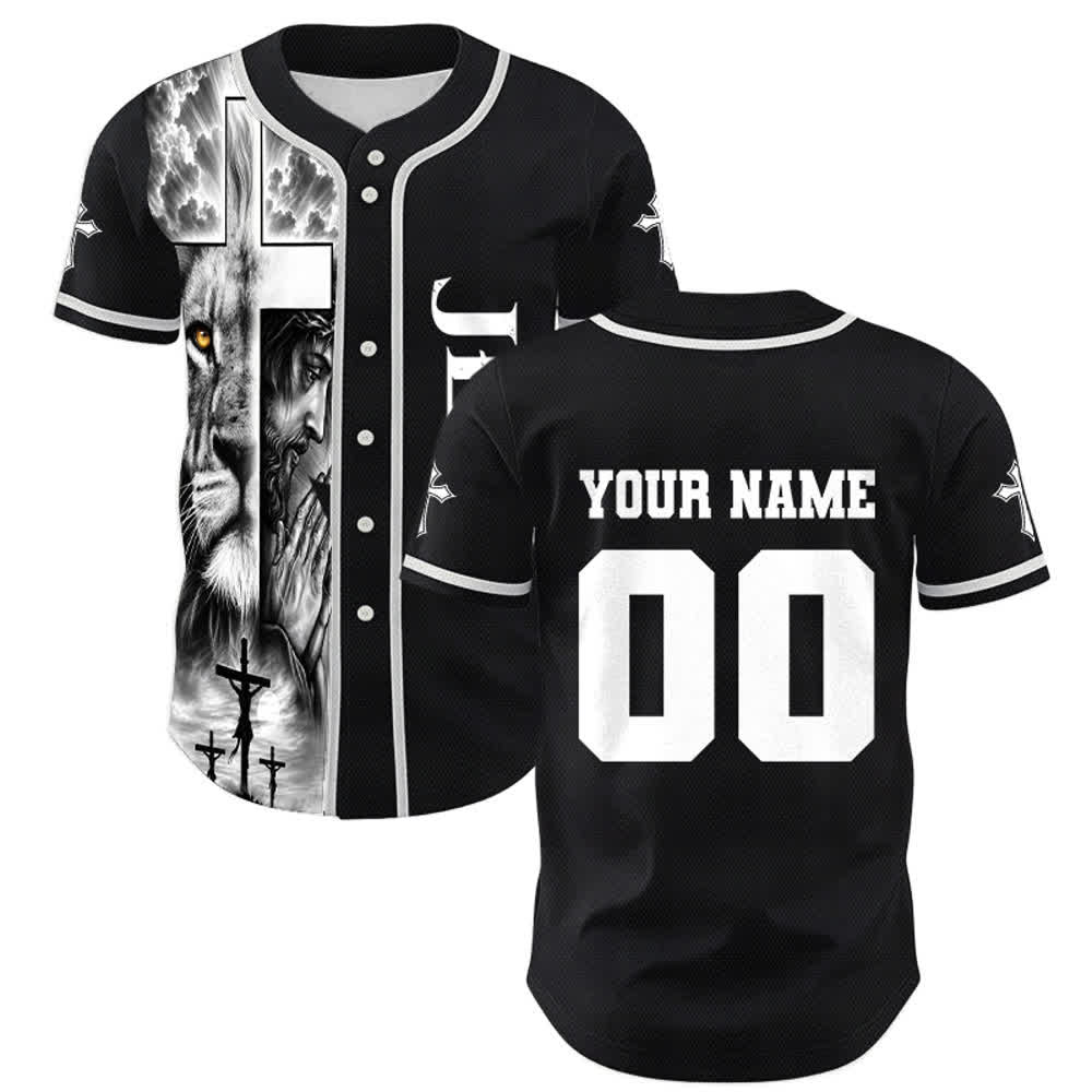 Christianartworkshop Camiseta de béisbol unisex personalizada con nombre y número, con la cruz del león y la fe de Jesús. - 5XL - Nombre y número personalizados - image 0