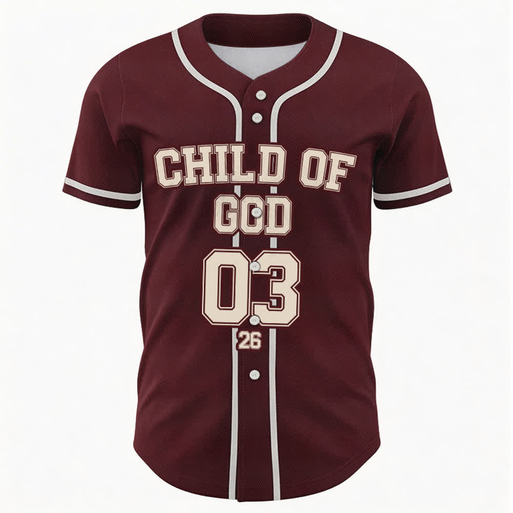 Christianartworkshop Camiseta de béisbol con declaración cristiana "Hijo de Dios" y nombre y número personalizados. - image 1