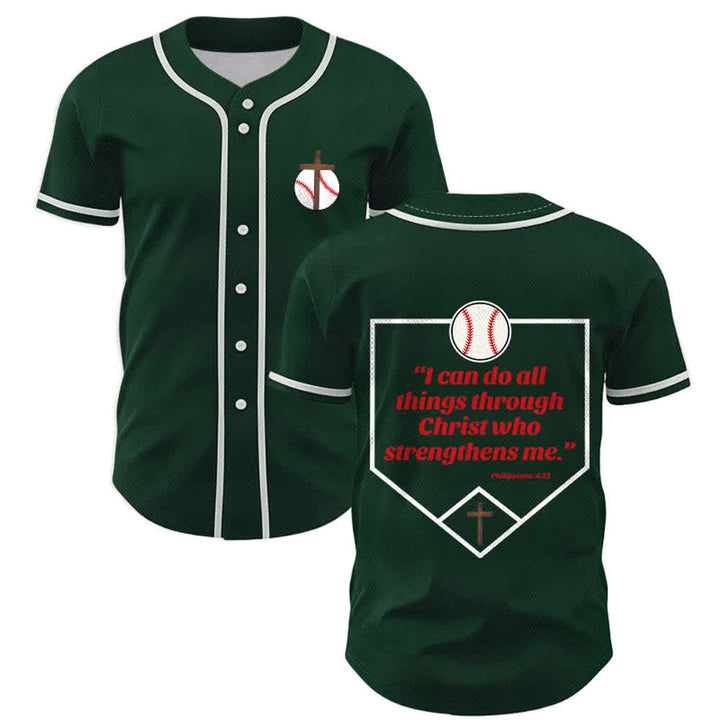 Camiseta de béisbol con el lema de la fe de Filipenses 4:13 de Christianartworkshop : Camiseta deportiva con cruz, fuerza y ​​devoción. - Verde - 5XL - image 49