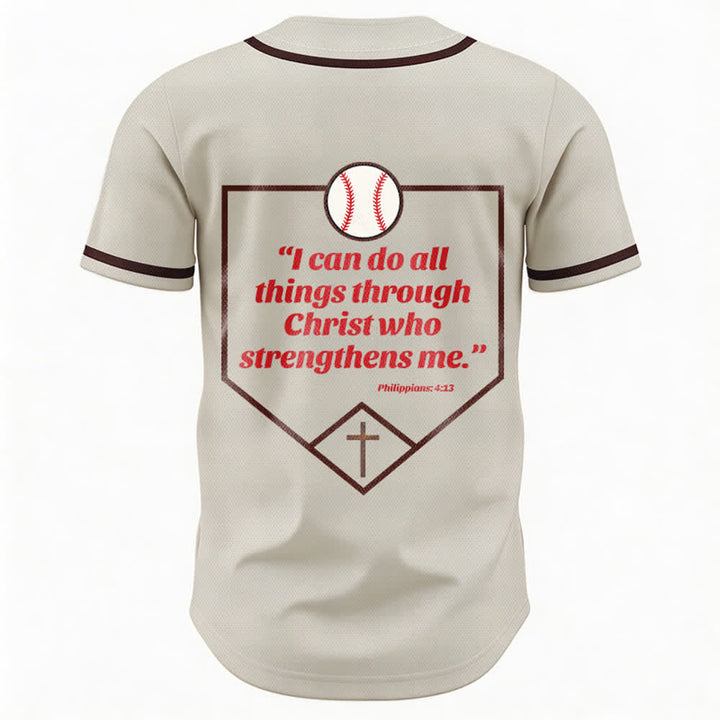 Camiseta de béisbol con el lema de la fe de Filipenses 4:13 de Christianartworkshop : Camiseta deportiva con cruz, fuerza y ​​devoción. - image 8
