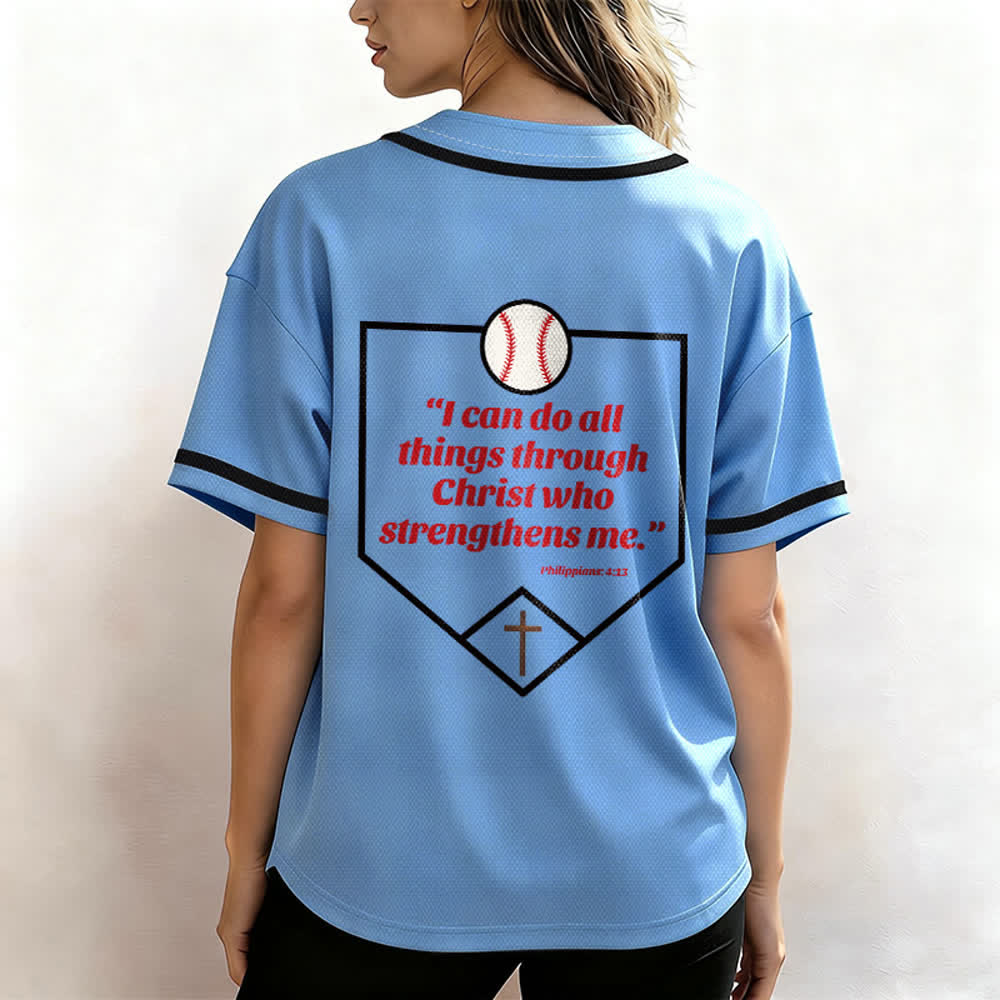 Camiseta de béisbol con el lema de la fe de Filipenses 4:13 de Christianartworkshop : Camiseta deportiva con cruz, fuerza y ​​devoción. - image 45