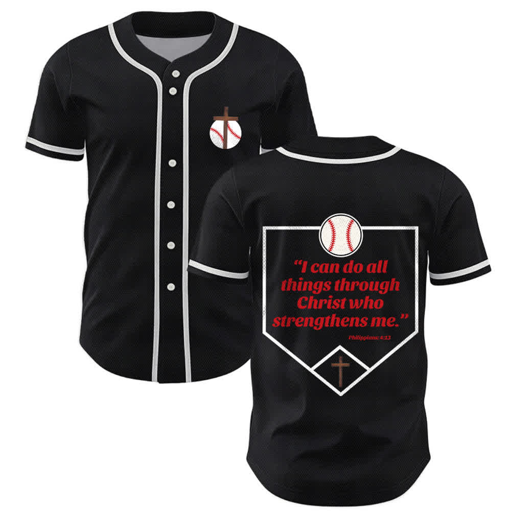 Camiseta de béisbol con el lema de la fe de Filipenses 4:13 de Christianartworkshop : Camiseta deportiva con cruz, fuerza y ​​devoción. - Negro - 5XL - image 21