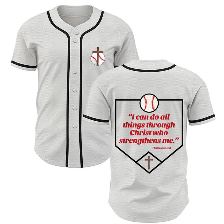 Camiseta de béisbol con el lema de la fe de Filipenses 4:13 de Christianartworkshop : Camiseta deportiva con cruz, fuerza y ​​devoción. - Blanco - 5XL - image 14