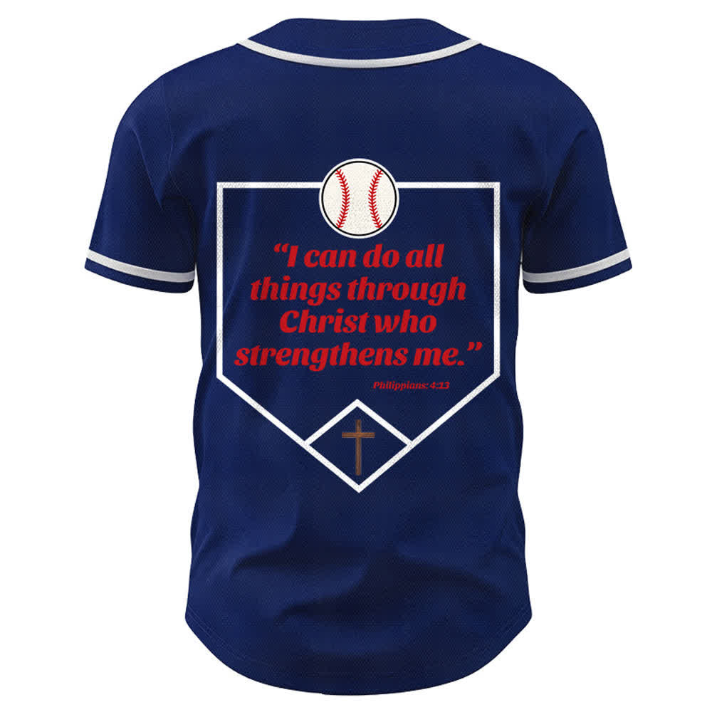 Camiseta de béisbol con el lema de la fe de Filipenses 4:13 de Christianartworkshop : Camiseta deportiva con cruz, fuerza y ​​devoción. - image 2