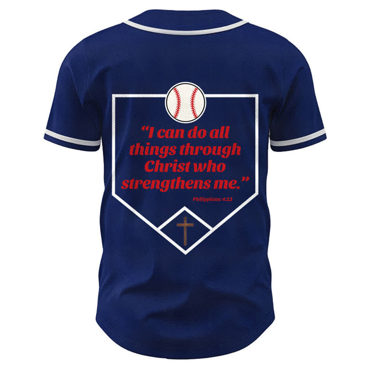 Camiseta de béisbol con el lema de la fe de Filipenses 4:13 de Christianartworkshop : Camiseta deportiva con cruz, fuerza y ​​devoción. - image 2