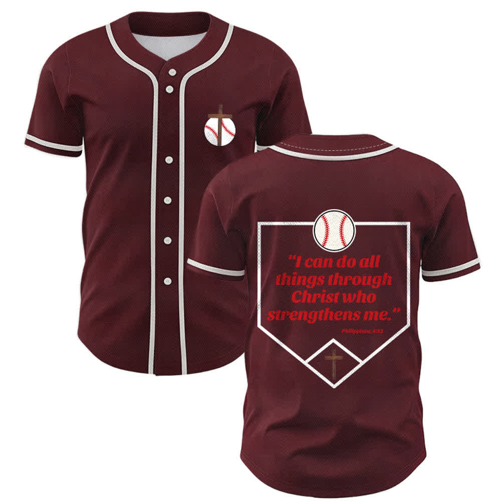 Camiseta de béisbol con el lema de la fe de Filipenses 4:13 de Christianartworkshop : Camiseta deportiva con cruz, fuerza y ​​devoción. - Vino - 5XL - image 35