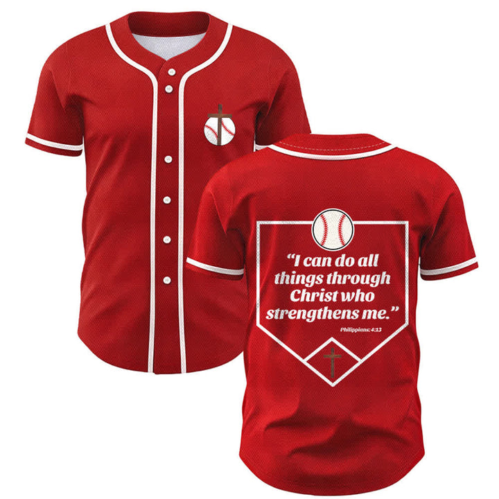 Camiseta de béisbol con el lema de la fe de Filipenses 4:13 de Christianartworkshop : Camiseta deportiva con cruz, fuerza y ​​devoción. - Rojo - 5XL - image 28