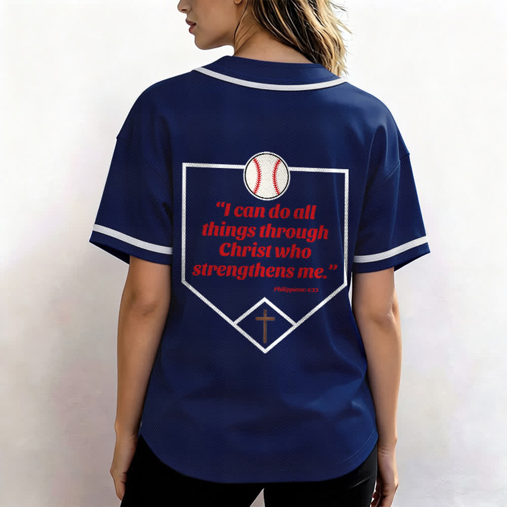 Camiseta de béisbol con el lema de la fe de Filipenses 4:13 de Christianartworkshop : Camiseta deportiva con cruz, fuerza y ​​devoción. - image 5