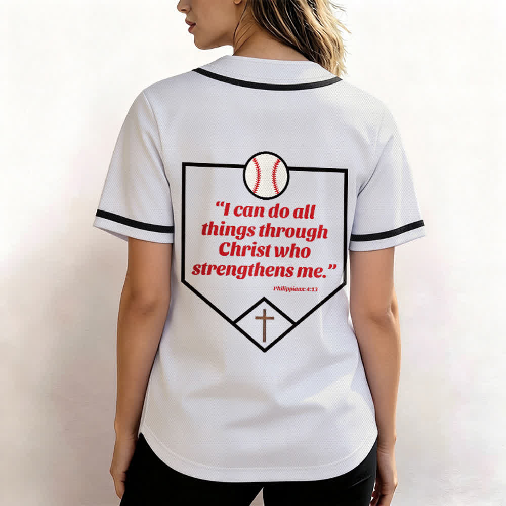 Camiseta de béisbol con el lema de la fe de Filipenses 4:13 de Christianartworkshop : Camiseta deportiva con cruz, fuerza y ​​devoción. - image 17